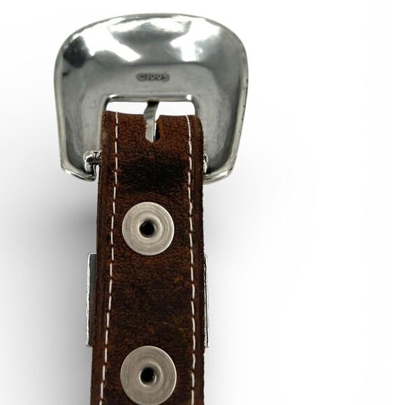 Vintage 90\'s Brown Belt XL Western mixed metal boho cowgirl daisies artisan main image 4